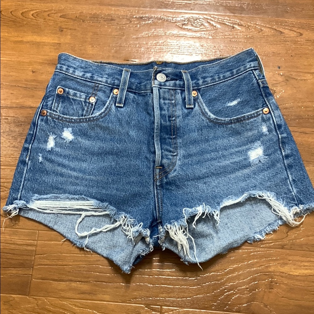 Levi’s 501 Distressed High-Waist Denim Shorts